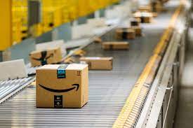 amazon box on warehouse conveyor